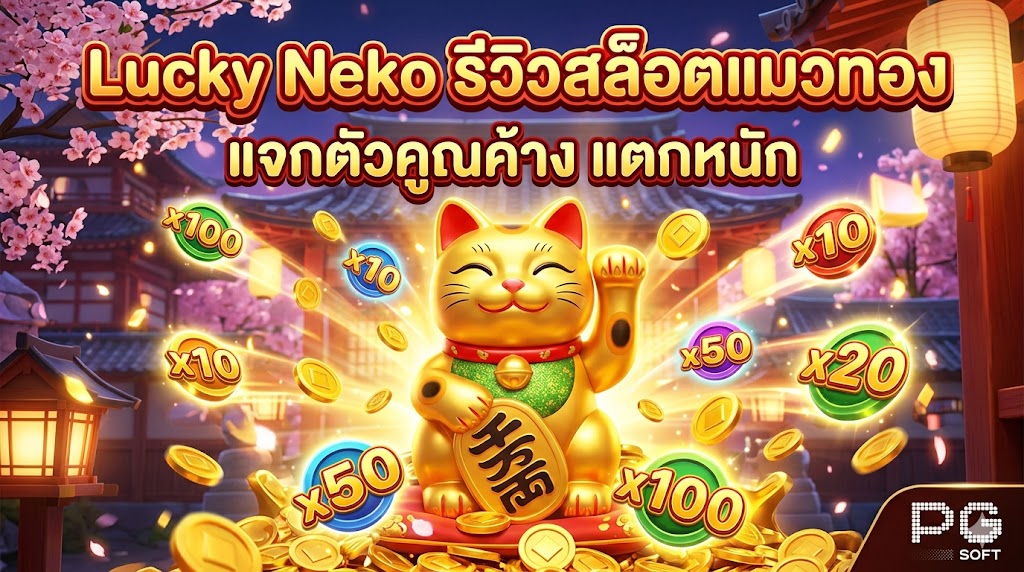 Lucky Neko รีวิวสล็อตแมวทองนำโชค ตัวคูณค้างกระดาน แตกหนักรับทรัพย์เต็มกระเป๋า!