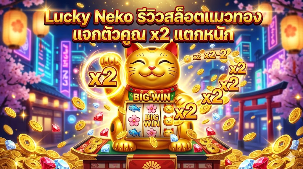Lucky Neko รีวิวสล็อตแมวทอง แจกตัวคูณ x2 แตกหนัก